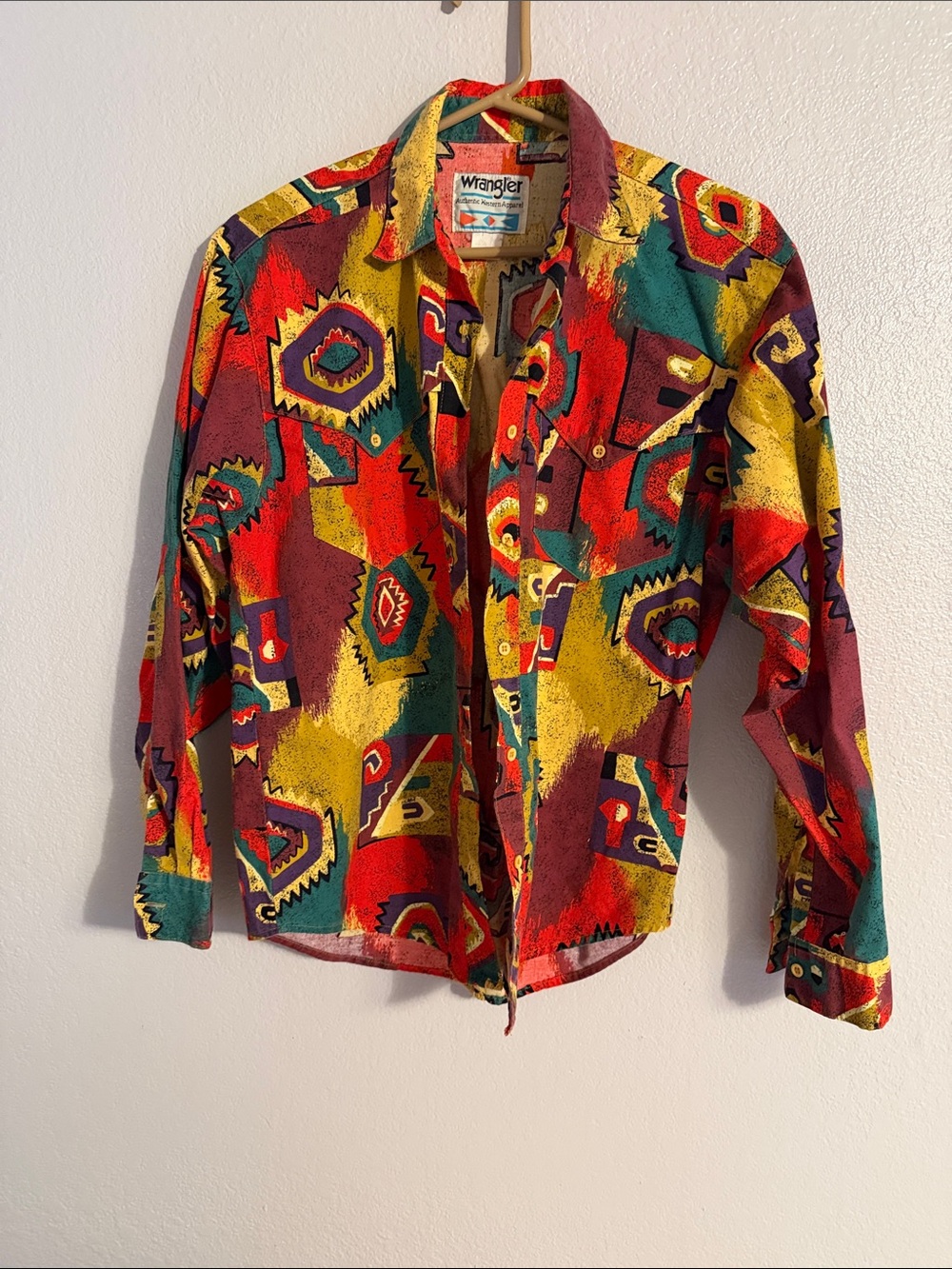 Wrangler Red Yellow Green Purple Graphic Western Shirt